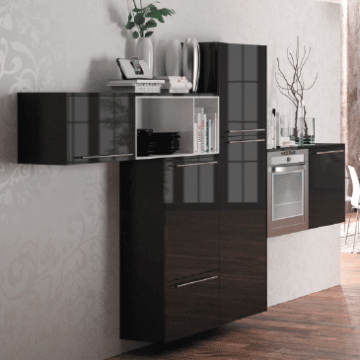 Meuble pour Cuisine design, haut de gamme et ronde. Sur-mesure en noire avec bar