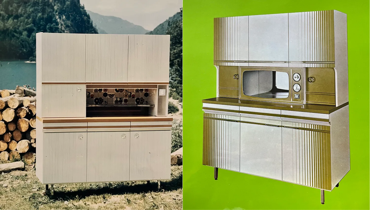 Archives de la manufacture Morel : buffets de cuisine historiques témoignant d'un savoir-faire artisanal perpétué depuis 1932.